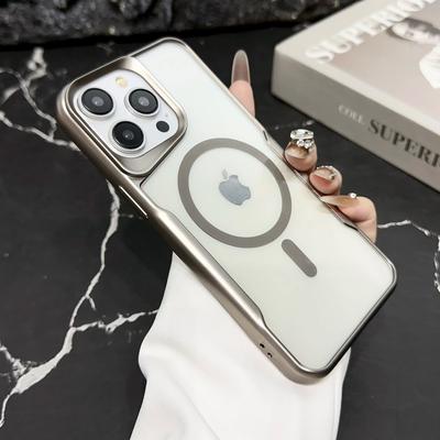 Luxe Matte Plating Bumper voor iPhone 15 14 Plus 13 12 11 Pro Max Voor Magsafe Draadloos Opladen Magnetische Transparante Zachte Cover
