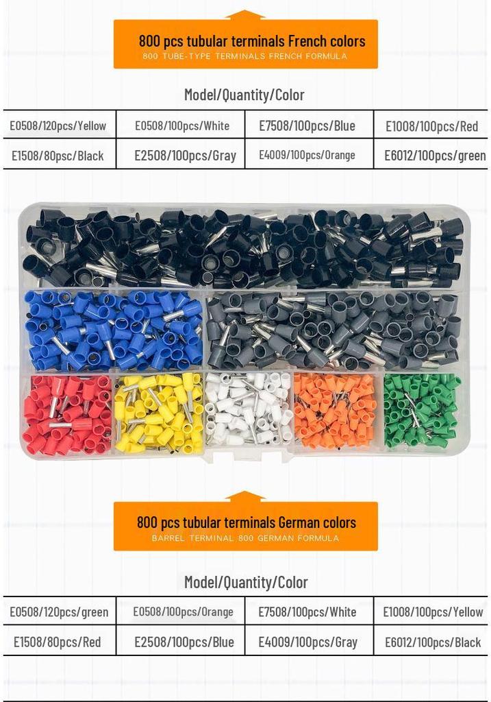 Insulated Wire Connector & Crimping Plier Set: 800/1200/1800 Pcs Tubular Cold-Press Terminals, 6-4A
