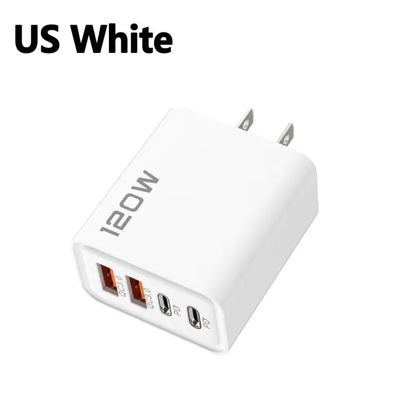 120W 4-Ports USB Type-C Charger Fast Charging Data Cable USB Phone Charger Adapter For Xiaomi IPhone17 16 15 Huawei Wall Charger 4