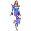 S-3XL Women‘s Disco Jumpsuit Halloween Costume: Shiny Metallic Long Sleeve High Waist Romper with Bell Bottoms & Front Zip