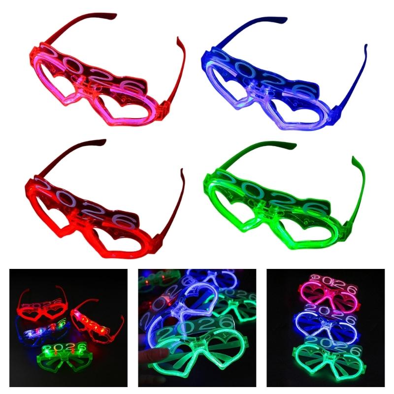 6Pcs Glowing Heart LED Glasses Night Event Party Supplies Reusable Bright Light Comfort Safe Materials