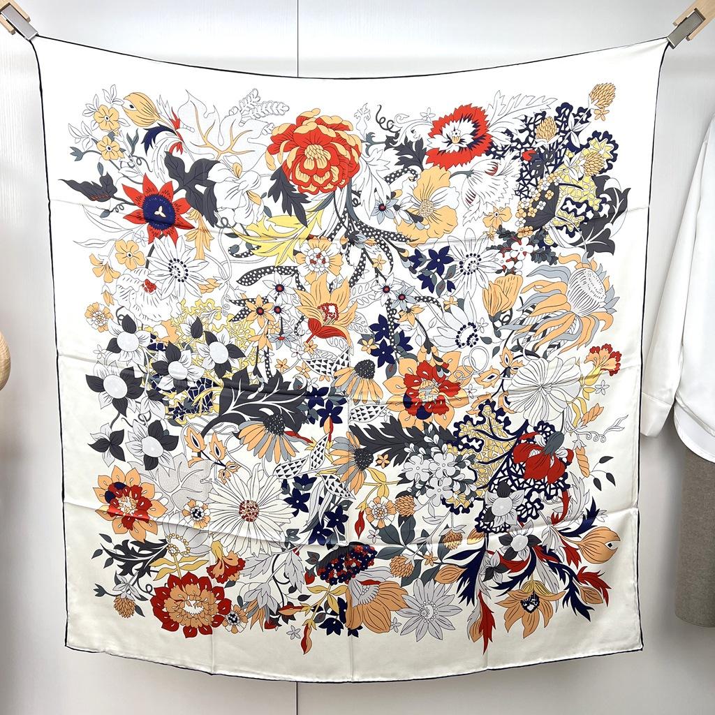 

Шелковый шарф Женский шелковый весенне-осенний белый сад шелковый шарф из тутового шелка многофункциональная большая шаль 108X108CM