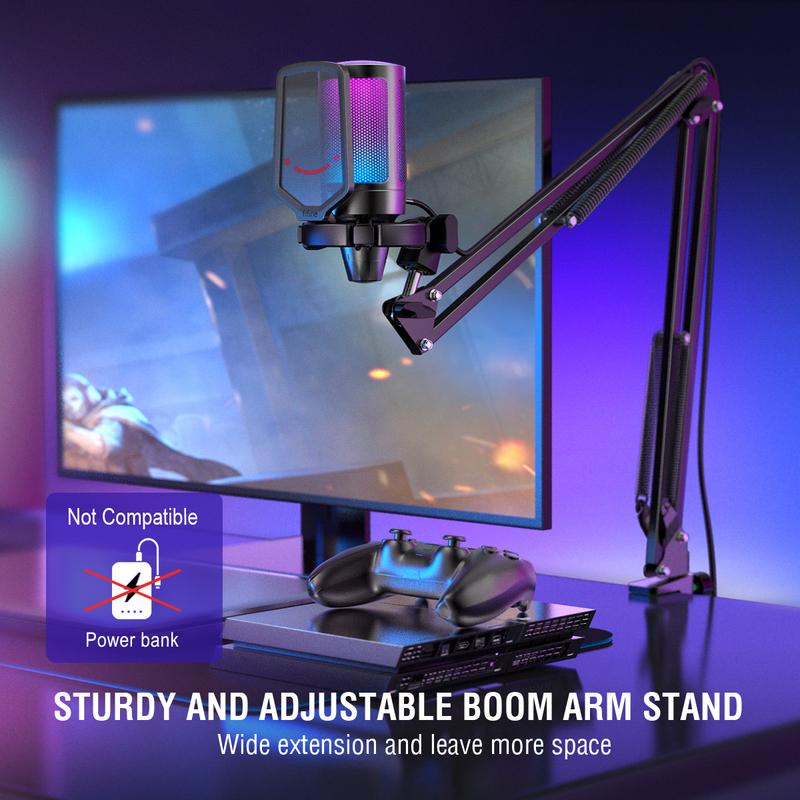 FIFINE USB Gaming Microphone Kit for PC,PS4/5 Condenser Cardioid Mic Set with Mute Button/RGB /Arm Stand,for Streaming Video-A6T