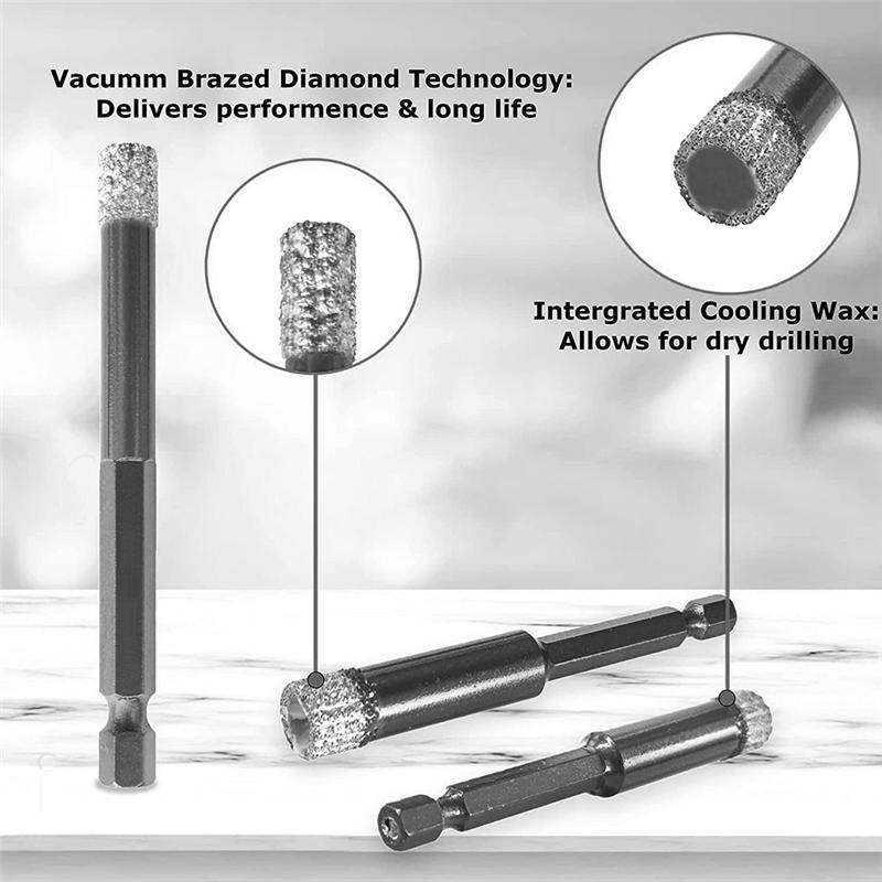 ABGR-Dry Diamond Drill Bits Metal Drill Bits Black Drill Bits 4Pcs - (6Mm), (8Mm), (10Mm), (12Mm) - Hex Shank - Tile Drill Bits