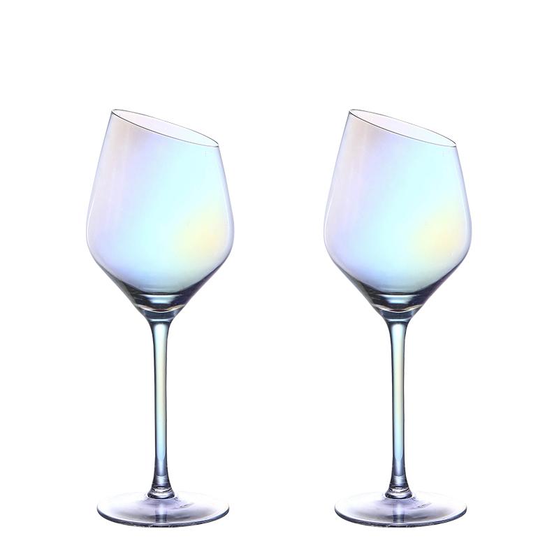 Strahlende Farben Klassisches Weinrot Glas Ionenbeschichtung Kristall Bordeaux-Glas Pokal Party Hochzeit Sektgläser Schräger Rand Weinkelch 180-550ml