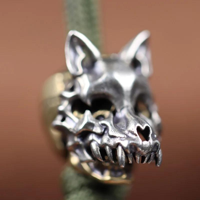 Openable Wolf Face Mask Skeleton Head Brass Knife Beads Outdoor DIY Paracord Woven Lanyard Pendants Accessories