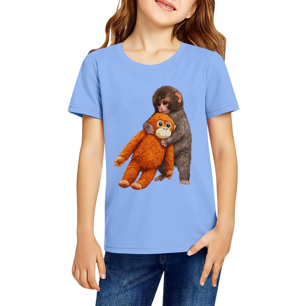 Fashionable Round Neck Short Sleeve Work Clothes Printed Tops For KID Summer Tops