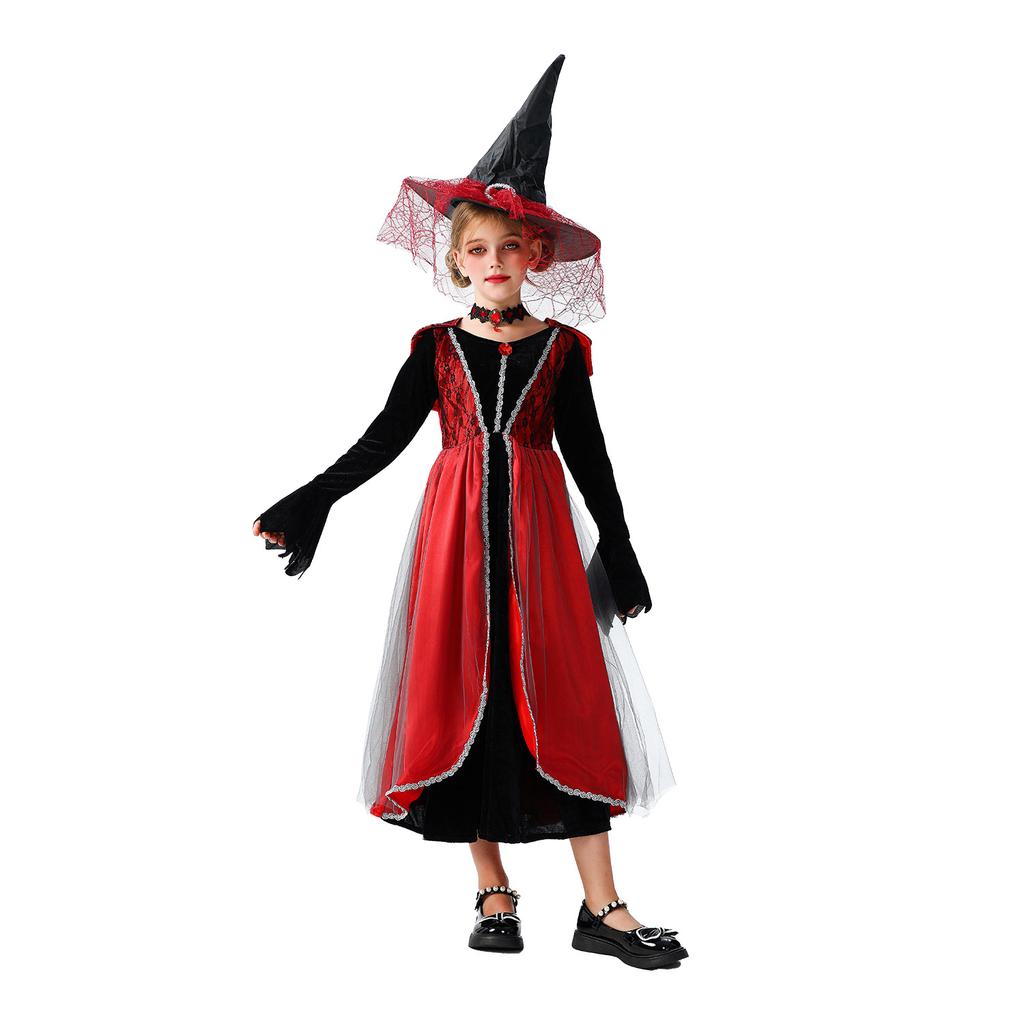 Halloween Children's Costumes Witch Dress Witch Dress Stage Costumes Vampire Demon Robe Medieval