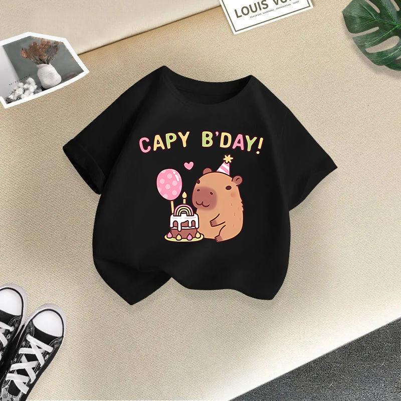 

Summer New Girls T-shirt, Short-sleeved, Children s Round Neck, Loose, Cute and Stylish, Capybara Print Casual Top Kids Modal 110