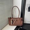 Stylish Vintage Shoulder Bag Large Capacity Imitation Suede Underarm Bag Solid Color Pendant Decoration Women's Handbag Women