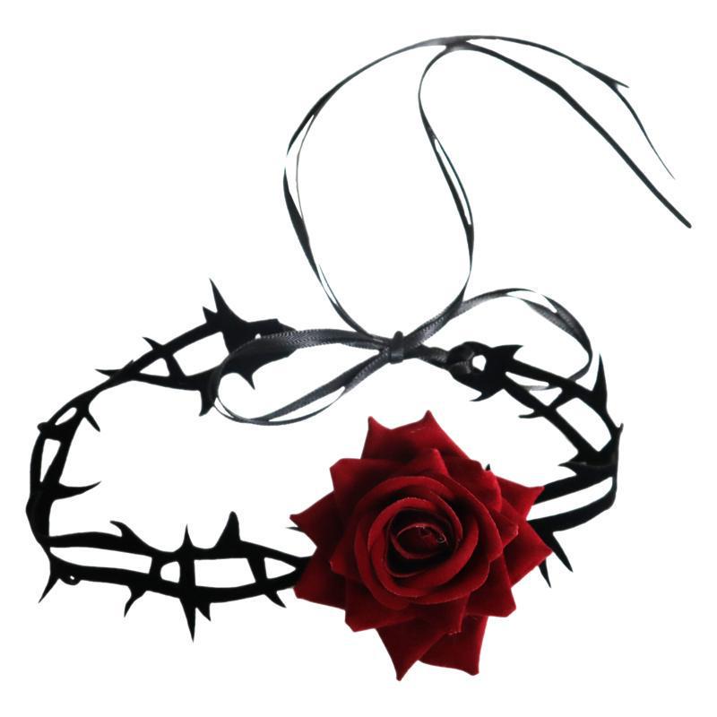 European & American Dark Night Red Rose Thorn Choker Necklace for Women - Halloween Cosplay