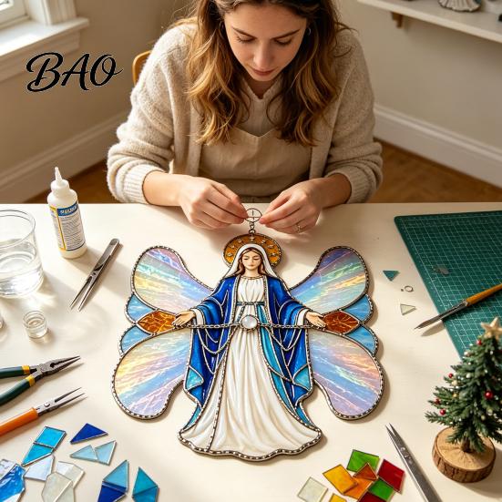 Relaxing Handcraft Gifts Christian Suncatcher DIY Kit, Stained Glass Style Religious Sun Catcher, Faith Themed Art Supplies Iridescent Hanging