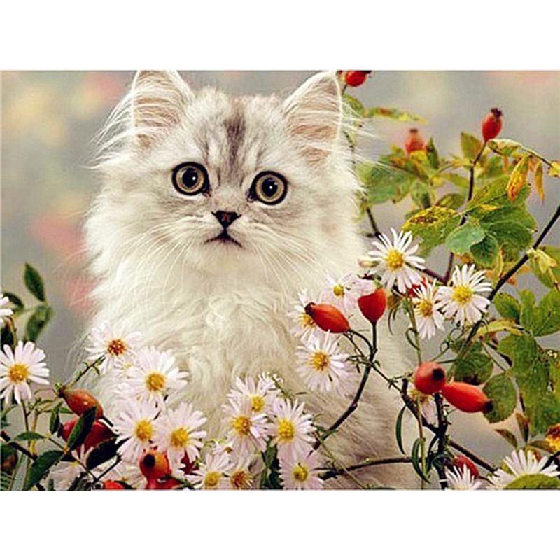 Flower DIY 5D Diamond Painting Full Round Drill Cat Diamond Embroidery Animal Cross Stitch Mosaic Rhinestones Art Handwork Gift