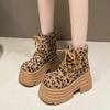 Mode 10CM Leopard Plateau Damen Stiefeletten Hohe Absätze Winter Wildleder Warmes Fell Schneestiefel 2025 Trend Frau Herbst Schnürstiefel Damen