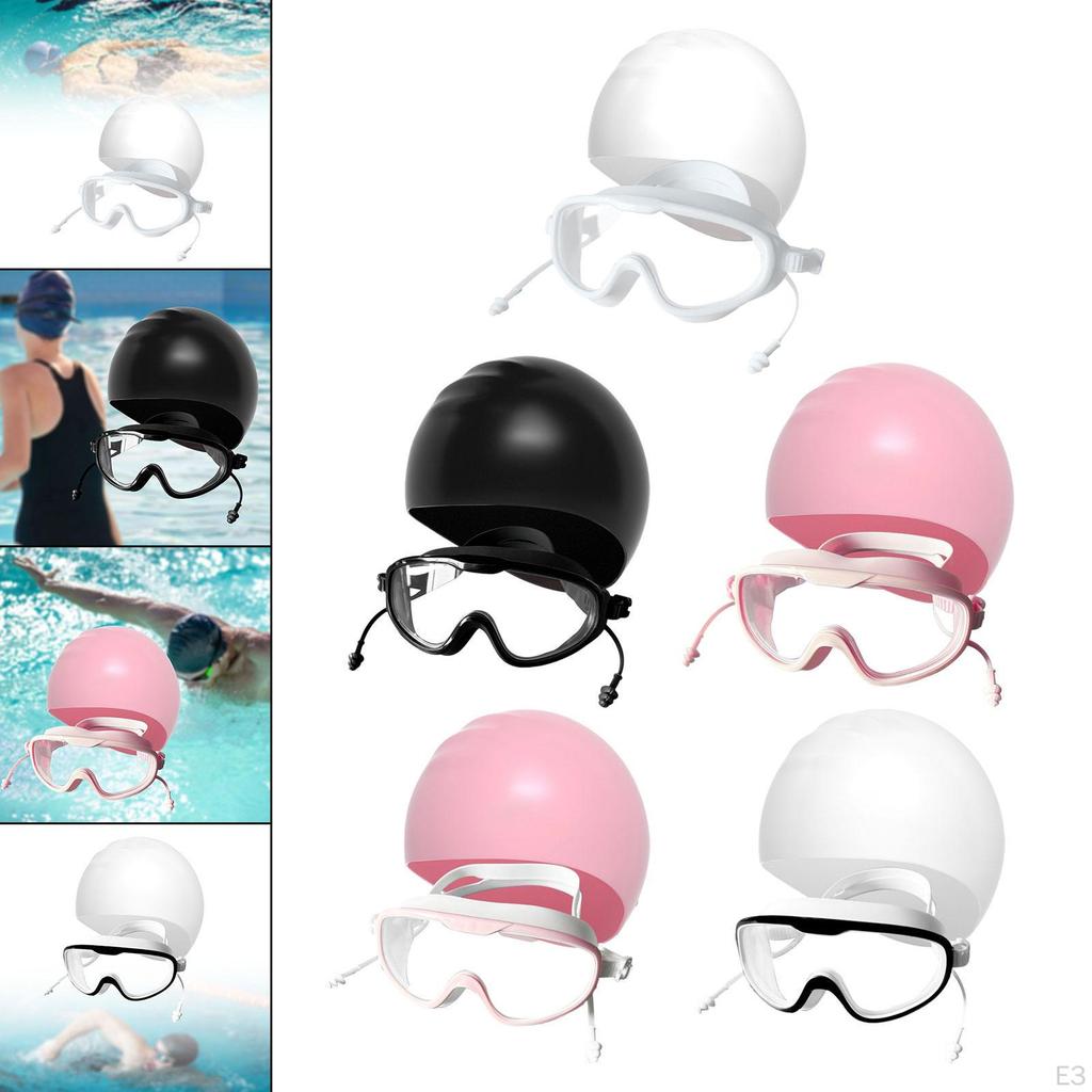 Schwimmbrille und Kappe Tauchbrille Anti-Beschlag Herren Damen Tragbar Verstellbar mit Ohrstöpseln Brille