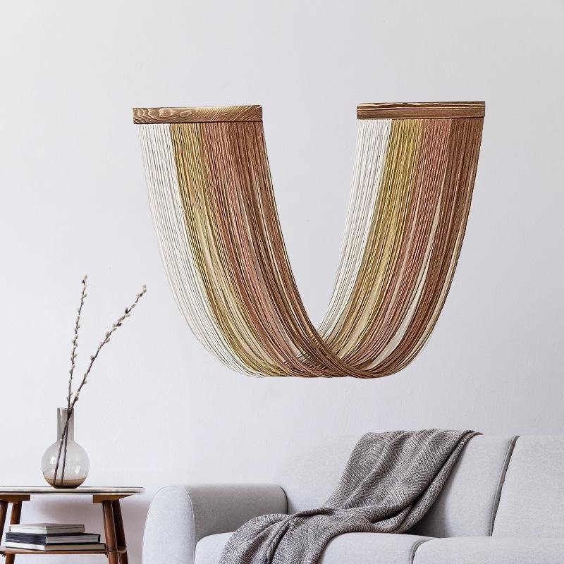 Bohemian Nordic Style Wood Board Tassel Tapestry for Living Room or Bedroom Wall Decor