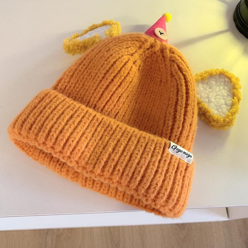 

Cute Cartoon Plush Ear Knitted Hat Women s Autumn and Winter New Warm and Versatile Funny Face Showing Small Woolen Hat M（56-58cm）