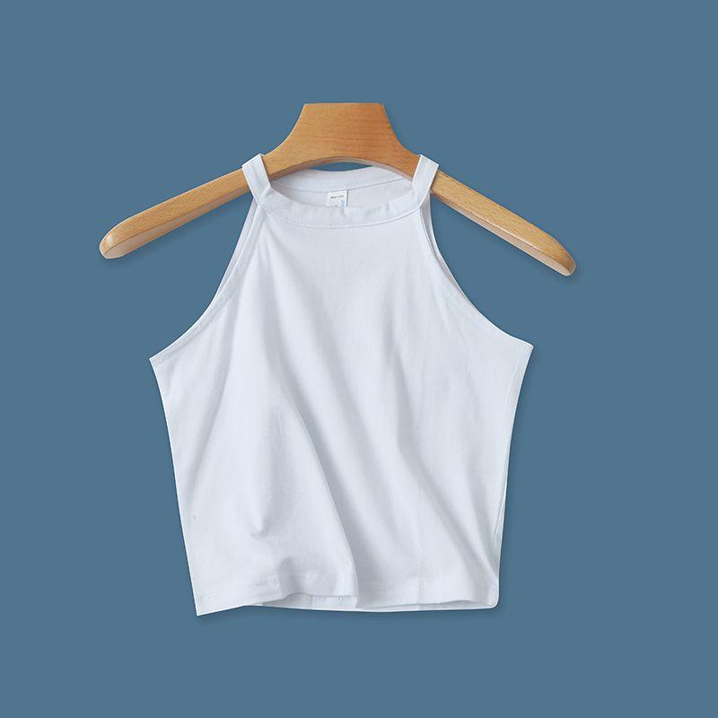 

Pure Color Cotton Pullover Minimalist Short Sleeve Camisole Vest White S
