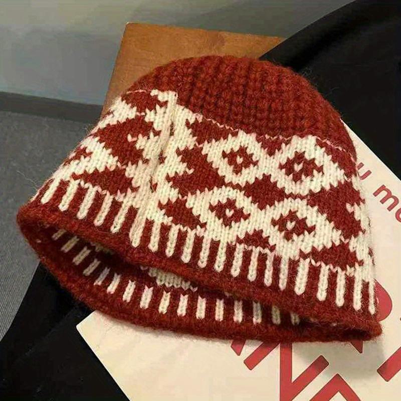 Winter Warm Knitted Hat for Women Retro Embroidered Blend Beanie Cap Unisex Ear Protection Winter Camping Hiking Caps