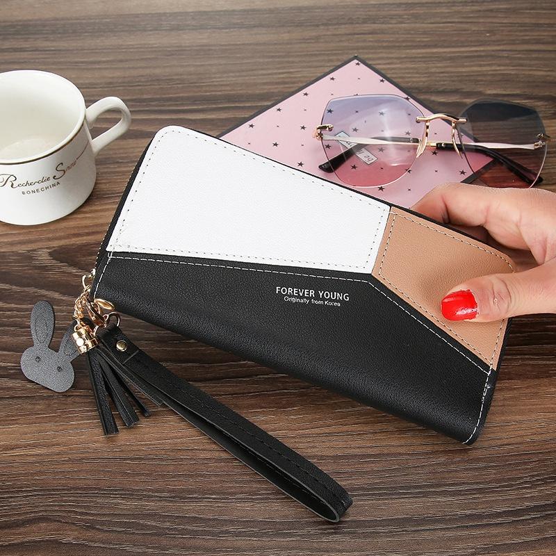 IELGY Korean Style Long Large Capacity Color Matching Zipper Wallet For Women