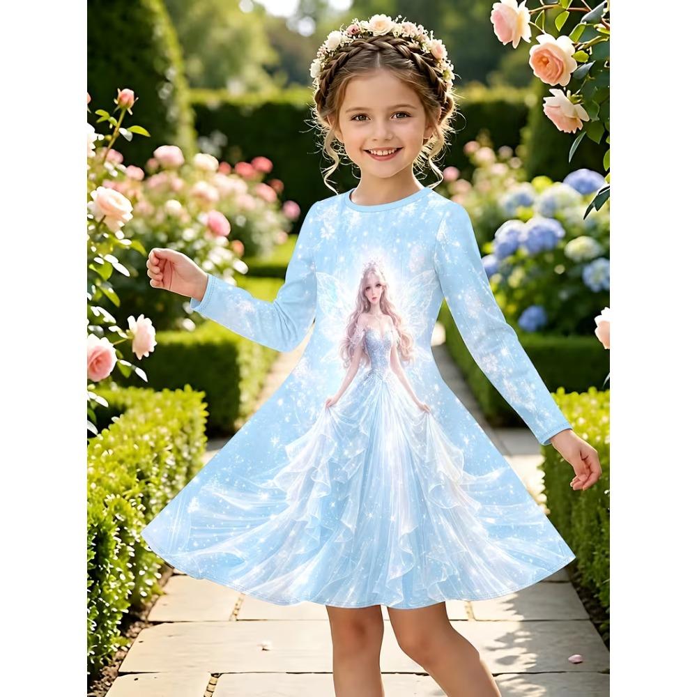 Girls' 3D Princess Dress Long Sleeve Summer Spring Vacation Daily Holiday Princess Beautiful Sweet Kids 4-12 Years Casual Dress A Line Dress