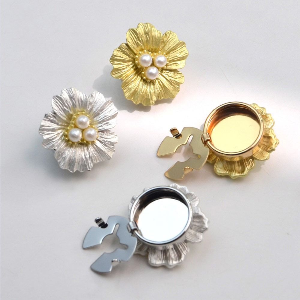 DIY Accessories Rhinestone Button Cover Alloy Flower Cufflinksble  for Shirt Dress Decoration