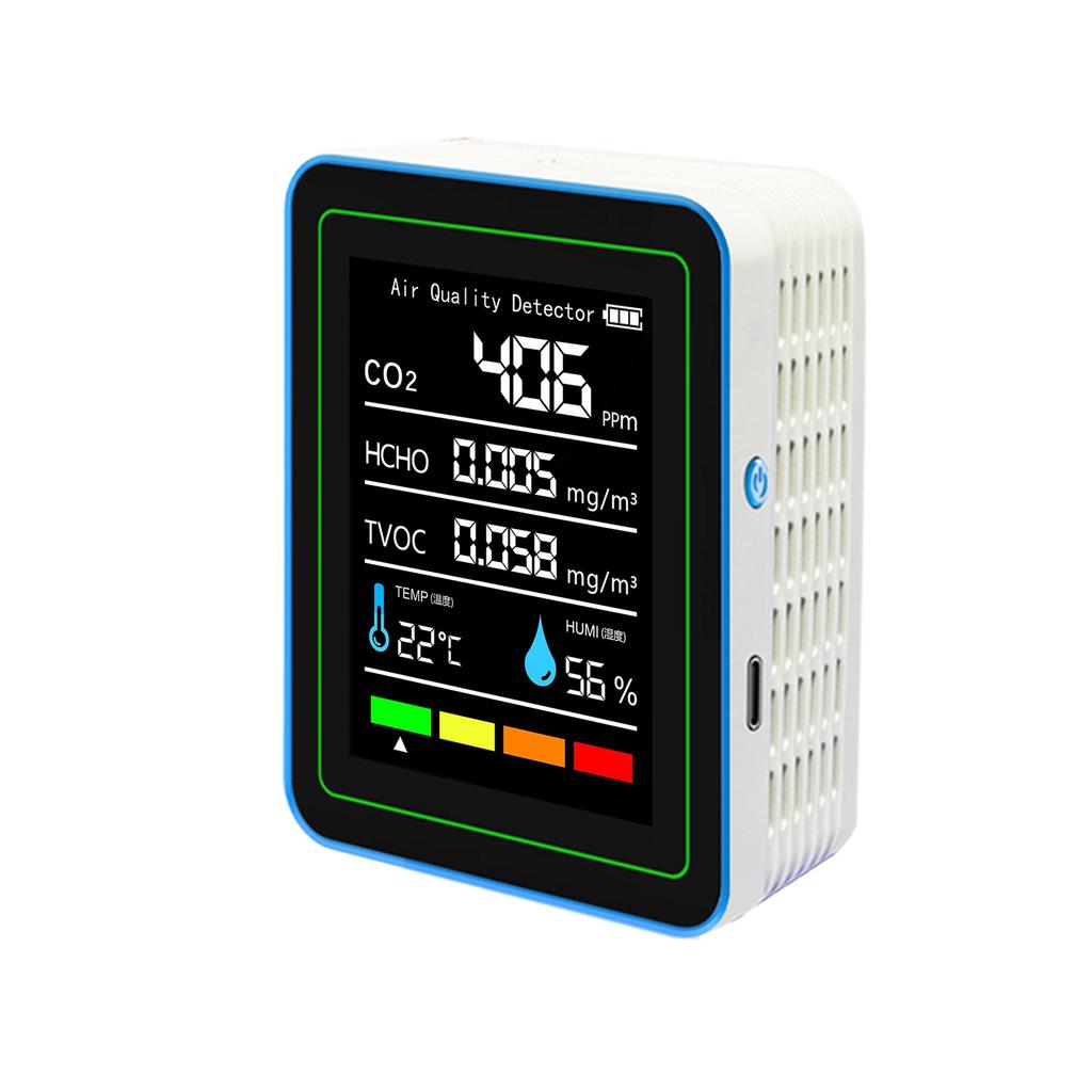 5 in 1 Indoor Air Quality Monitor Portable Detector Accurate CO2 TVOC HCHO Temperature & Humidity Air Quality Tester
