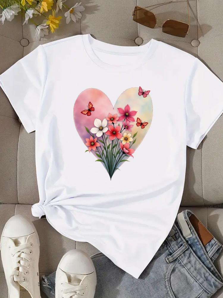 (Asian Size) Woman Print Tee Top Women Sweet 90s Trend Cute Clothing T Shirt Fashion  Female Short Sleeve Graphic T-shirts