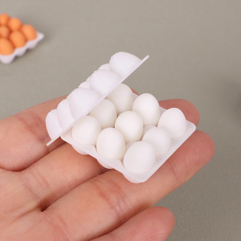 11-Piece Miniature Dollhouse Kitchen Food Set with Tray and Mini Eggs