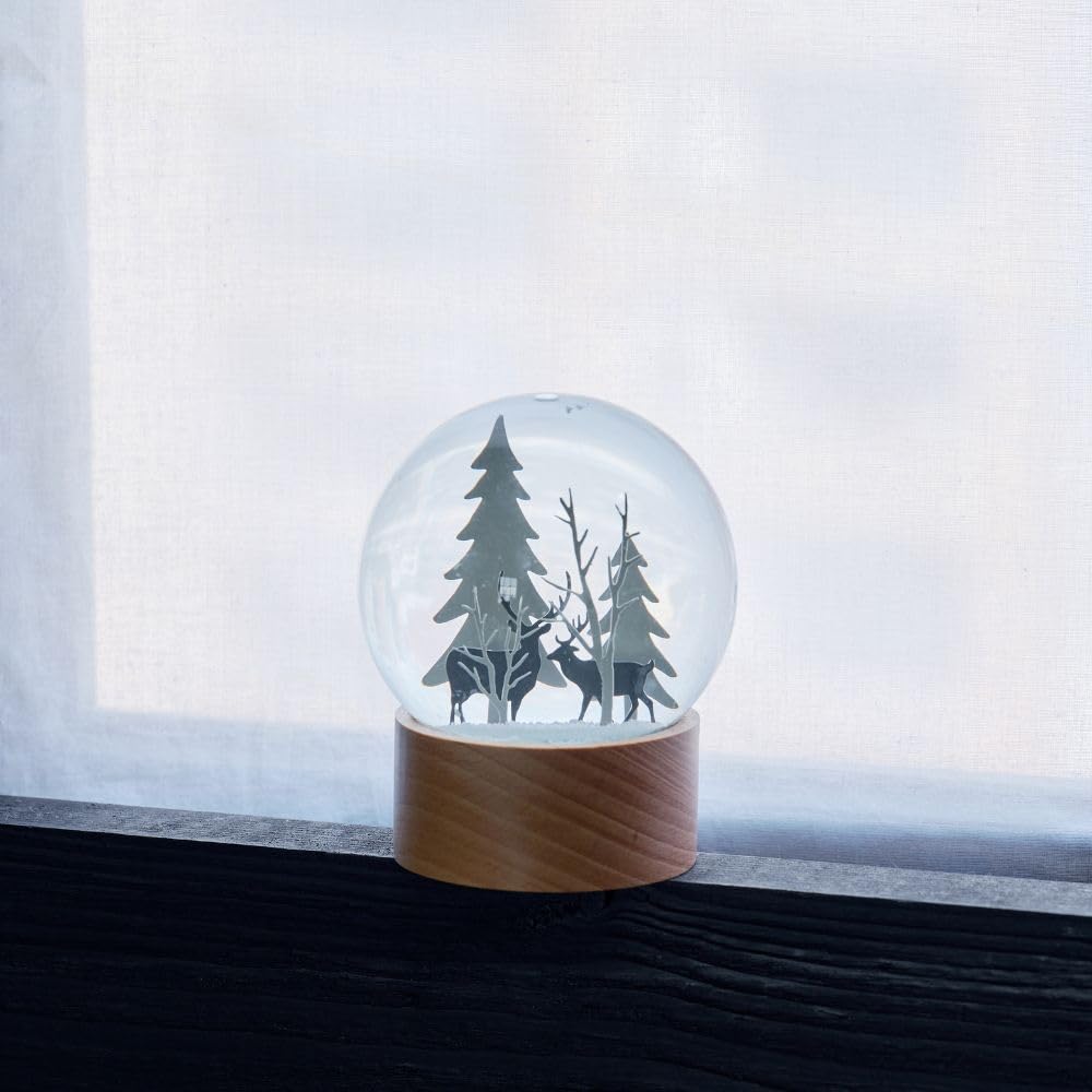 shesay Snow Globe Forest Christmas Fir Tree Reindeer Forest Natural Wood Ornament that blends seamlessly into your interior decor Entrance Desk