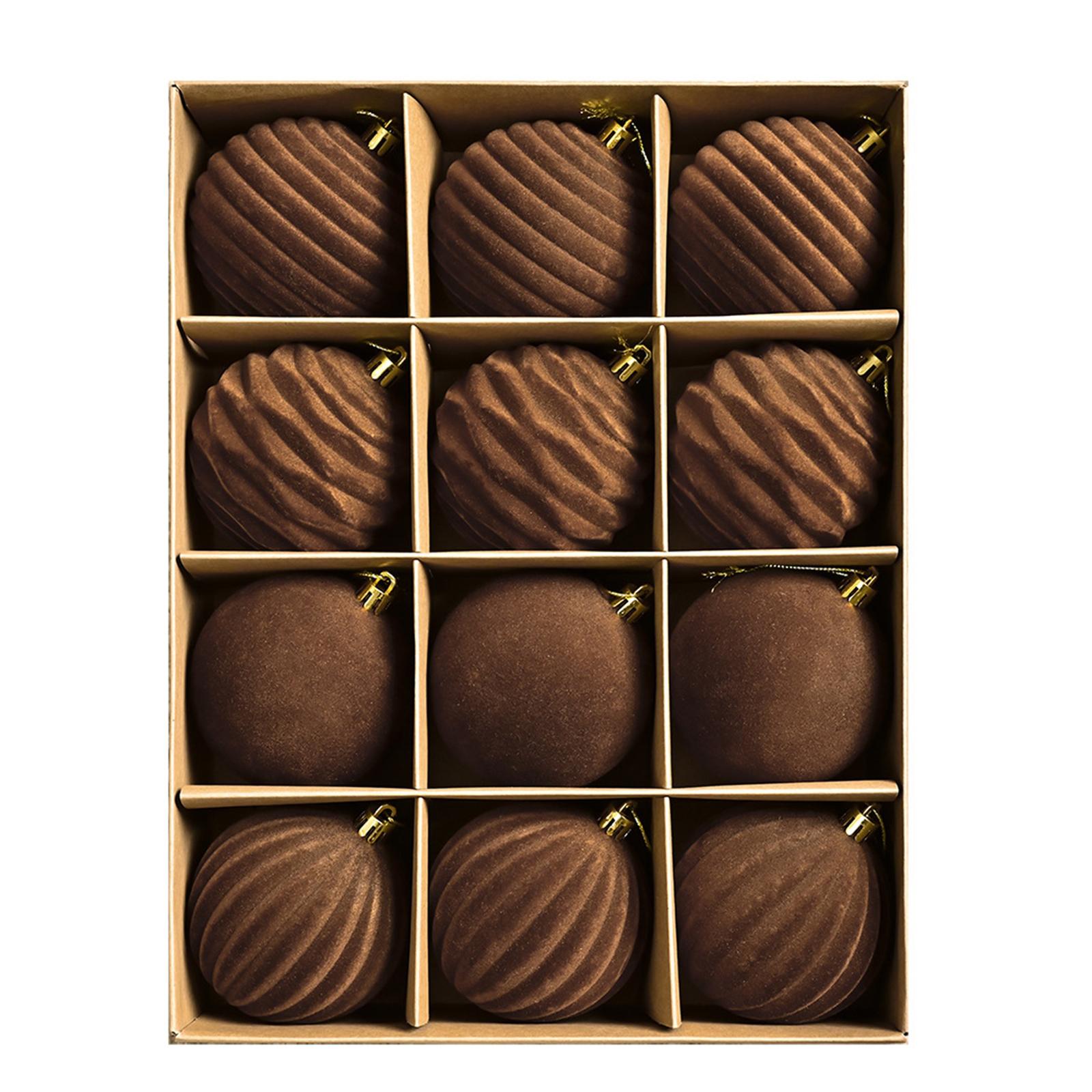 

12 штук 3,15 дюйма Большие бархатные рождественские шары Украшения Винтажные шары Украшения Флок-дерево Подвесное украшение коричневый