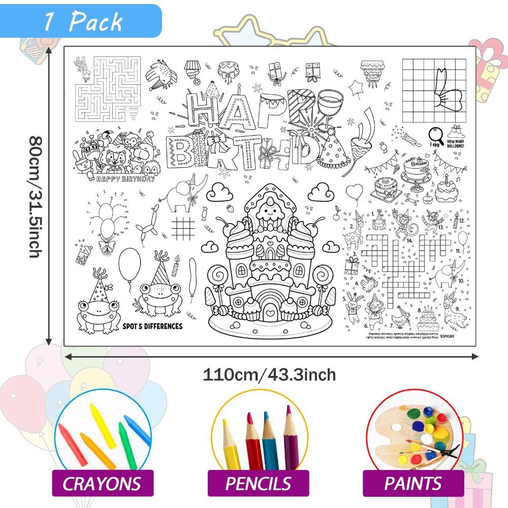 Birthday Dinosaur Space Large Coloring Tablecloth Banner Color-in Activities Games  Party Supplies