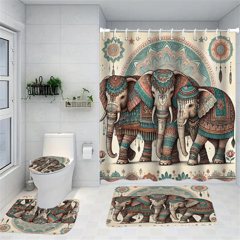 Western Ox Bulls Shower Curtain Bath Sets Waterproof Non-Slip Bathroom Rug Toilet U With 12 Hooks Home Deco