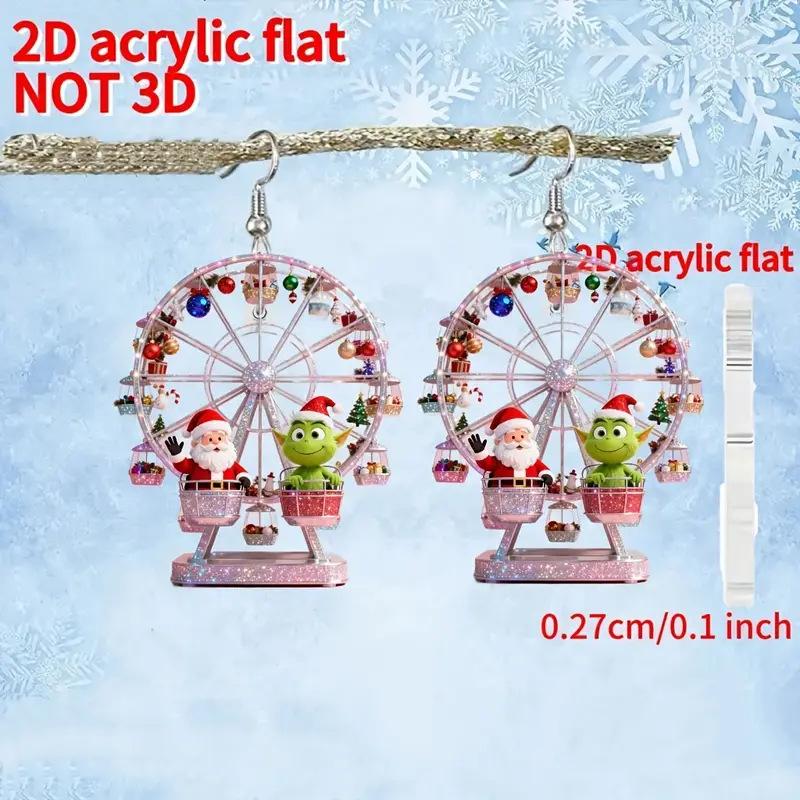 Cross-border new pink Ferris wheel earrings flat acrylic creative Christmas gifts Santa earrings
