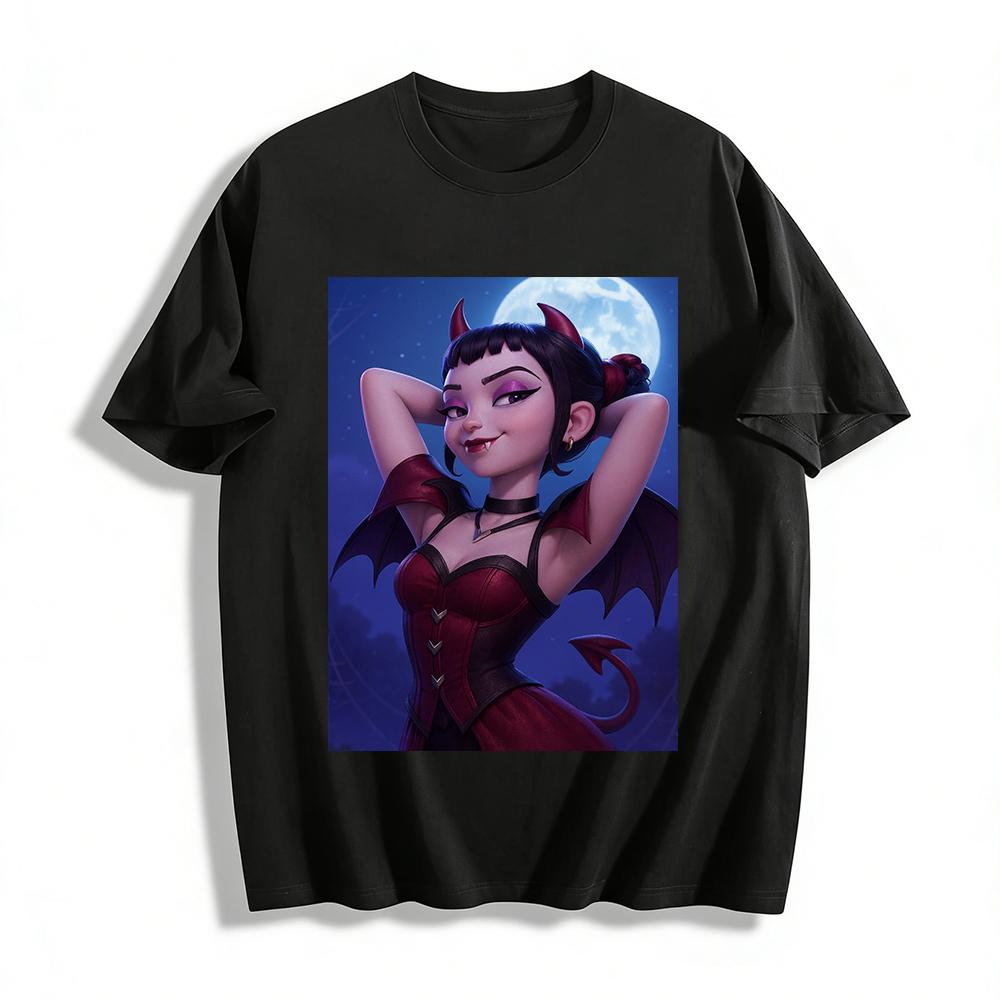 

Хэллоуинская тематика Темная ночь Принт Маленький дьяволенок Топ Крутой Сладкая девушка Стиль Повседневный Универсальный Пуловер Хлопковая футболка XXS