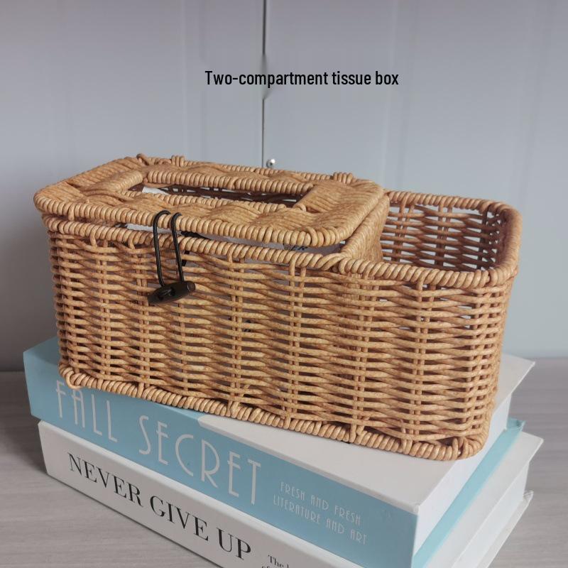 Waterproof Rattan Woven Tissue & Remote Storage Box for Living Room or Bathroom