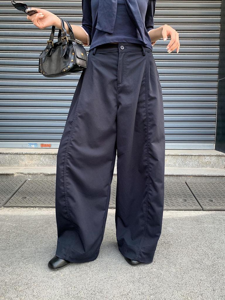 Women's American Lazy Style Loose Wide-Leg Pleated Patchwork Pants 2026