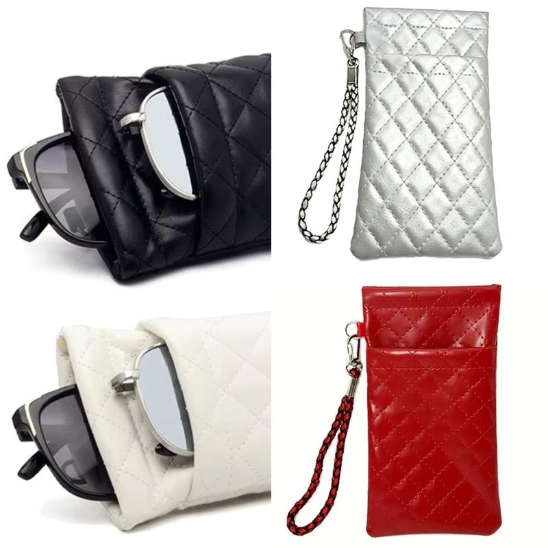 Double Compartment Eyeglass Organizers With Squeeze Top Closure And Strap For Women Multiple Color Option