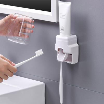 Automatisches Zahnpastaspender-Set, einfach zu installierender wandmontierter Zahnpastaquetscher mit Zahnbürstenhalter, Badezimmerzubehör