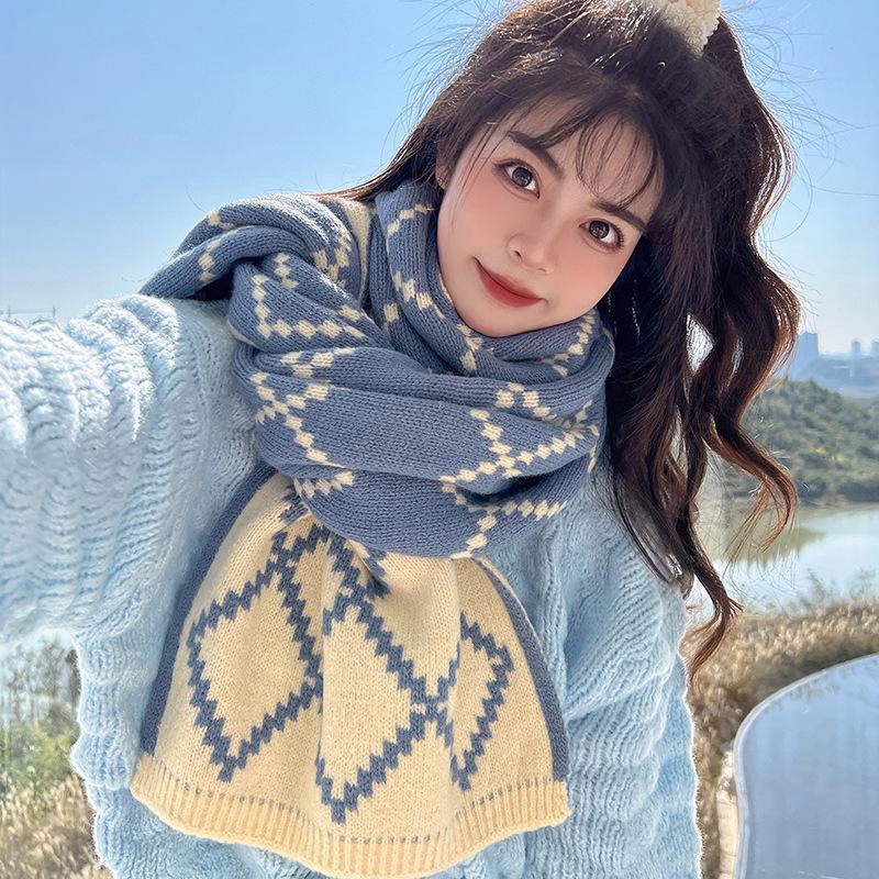 Scarf women's winter warm plaid double-sided imitation cashmere scarf autumn and winter super long knitted thickened student dual-purpose coat