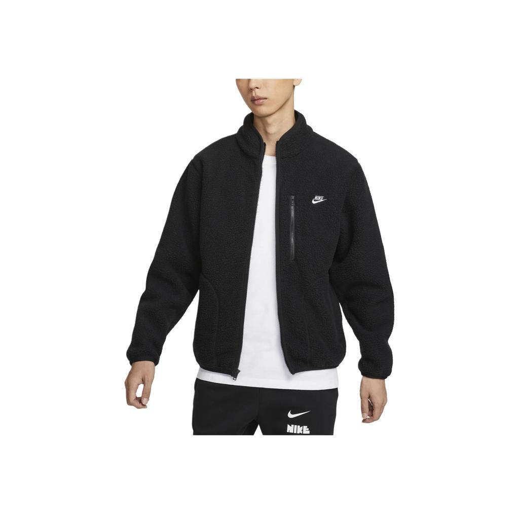 Nike Klubová ležérní móda Jednoduchá fleecová bunda na zip s dlouhým rukávem Pánské bundy Černá Bílá FZ0889-010