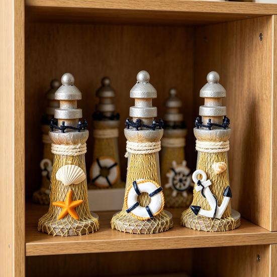 Yousheng Rustic Wood Lighthouse Figurine, Nautical Lighthouse Ocean Beach Sculpture, Handcrafted Coastal Tabletop Centerpiece for Mantel Bookshelf