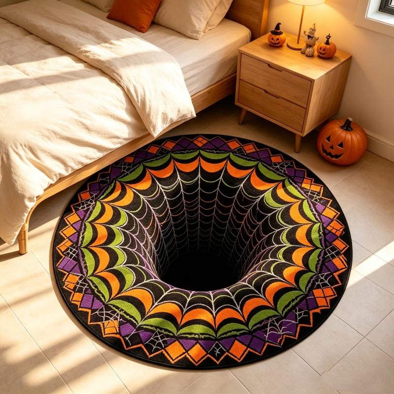 Halloween Ghost 3D Vortex Circle Rug Bedroom Kitchen Coffee Table Home Decor Entrance Hallway Sofa Side Area Doormat Floor Mat