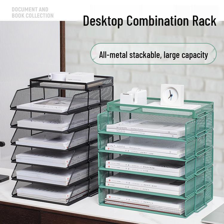 Multilayer A4 Metal Desktop File Organizer and Storage Rack Set for Office Supplies