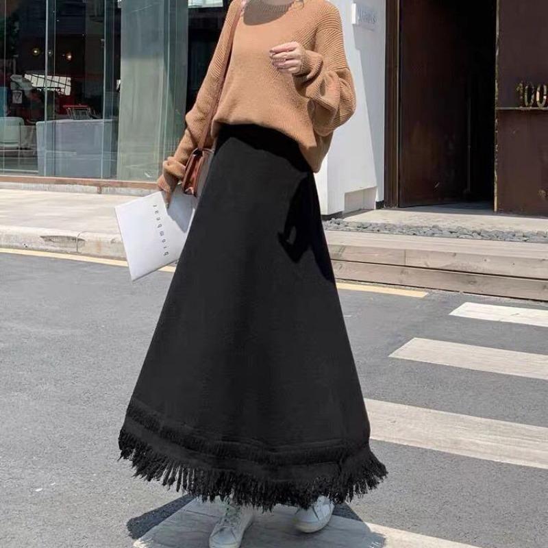 Pletená midi sukně pro ženy podzim zima A-liniová sukně k sladění se svetry v zimě