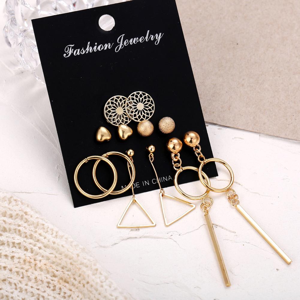 6 Pairs Women Fashion Hollow Out Geometry Fringed Ear Stud Set