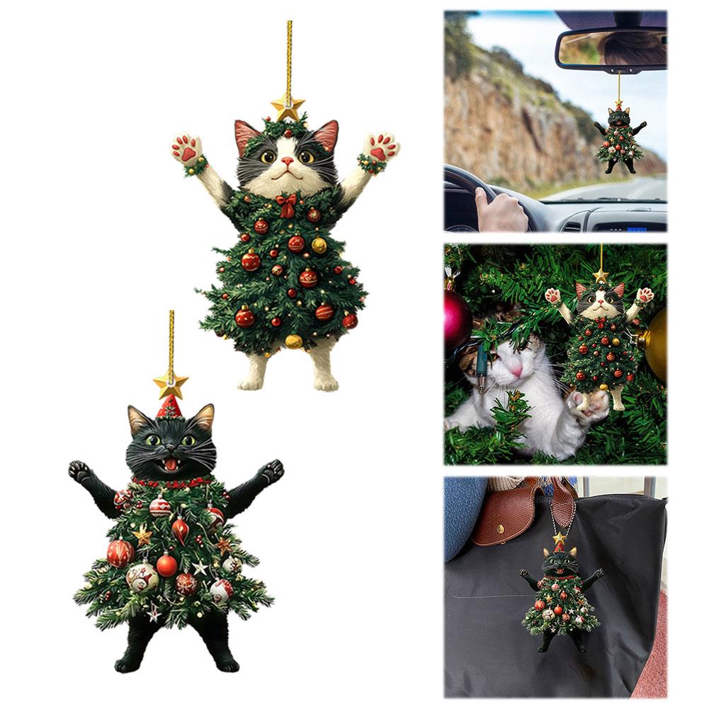 1PCS Christmas Tree Pendants 2D Acrylic Cute Cat Hanging Ornaments For Wall Xmas Tree Decorations Party Supplies New Year G D5S3