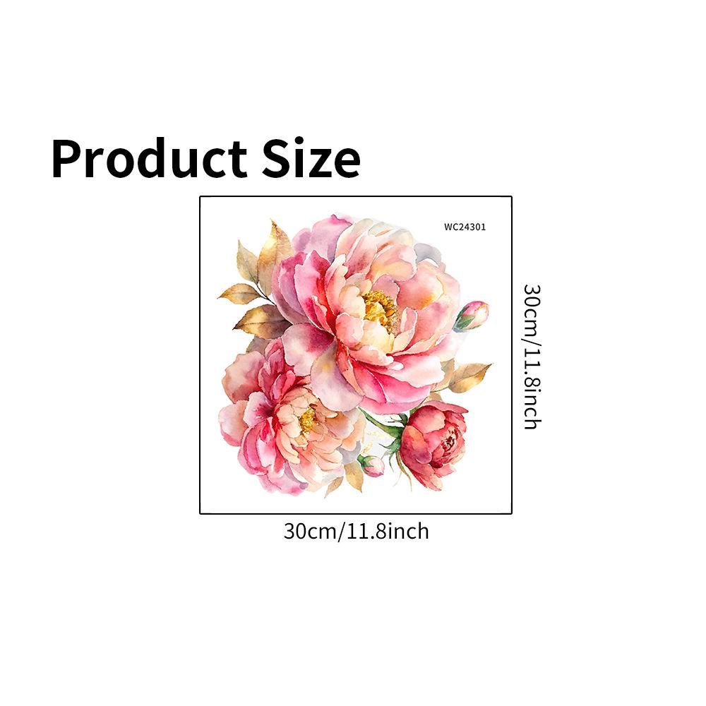 

Waterproof Self-Adhesive Floral Toilet Sticker - Hand-Painted Decorative Bathroom Wall Art 30x30cm