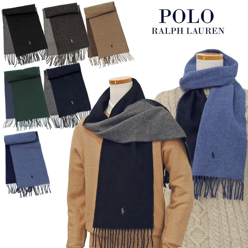 POLO RALPH LAUREN Reversible Scarf PC0455 and Scarf Polo Black x Gray One Size Fits All One-Point Men's Women's [Used]