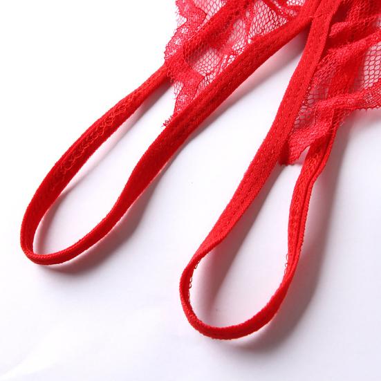 Women T-back Low Waist Open Crotch Hollow Out See-through Lace Seductive Solid Color One Size Lady Thong for Valentine's Day